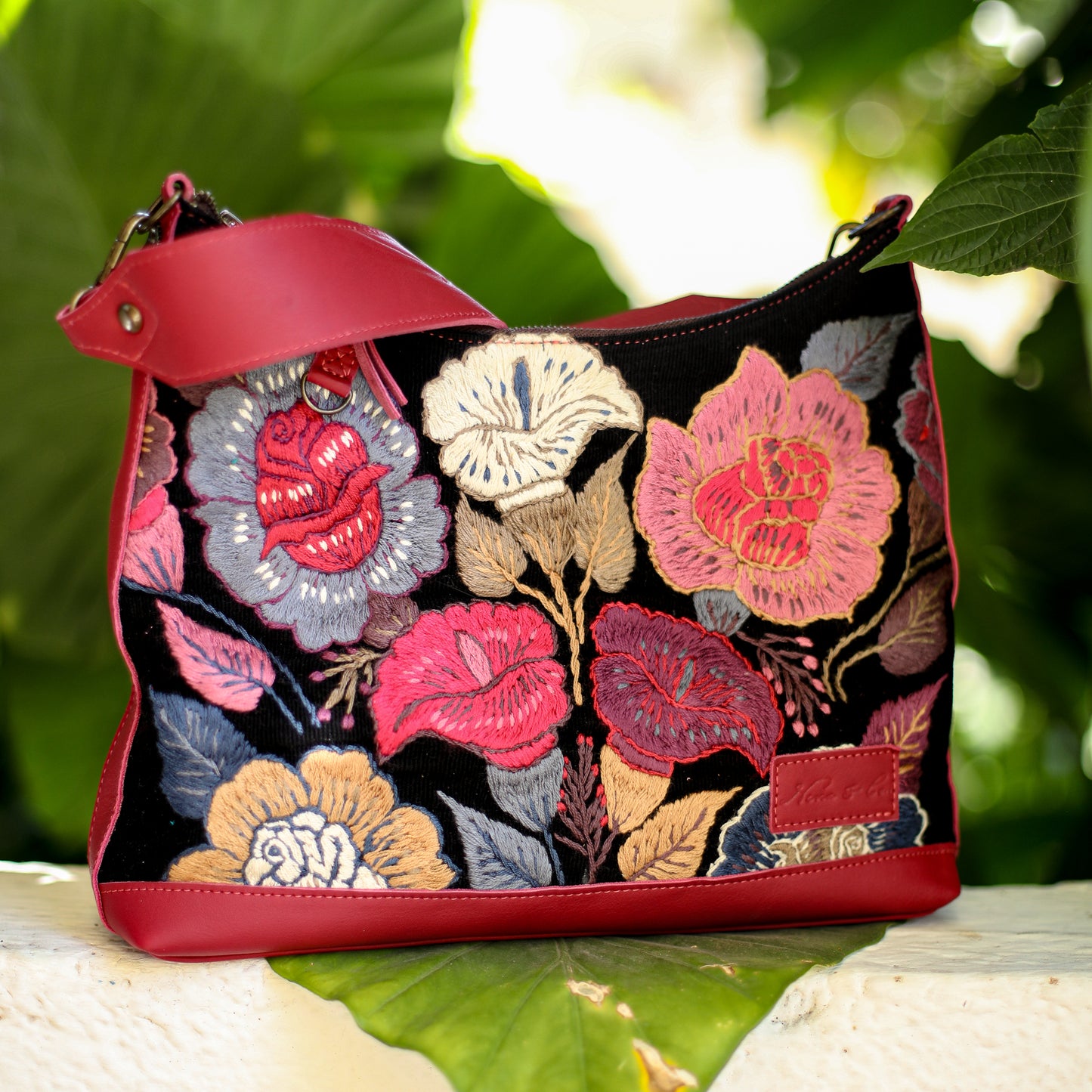 SMALL PENELOPE BAG - H&S EMBROIDERED FLORAL - MAGENTA - NO. 19865