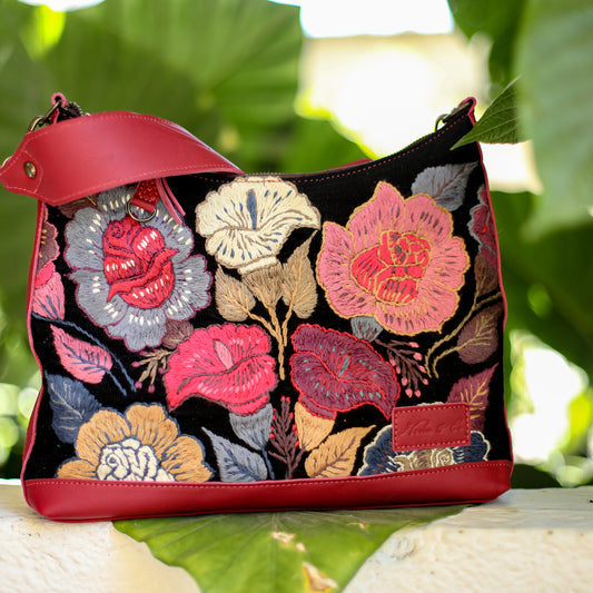 SMALL PENELOPE BAG - H&S EMBROIDERED FLORAL - MAGENTA - NO. 19865