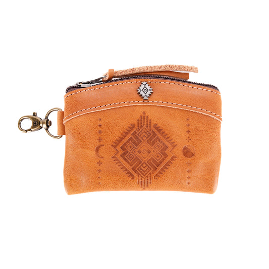 COIN PURSE WITH NEW MOON ICON - FULL LEATHER - SAND