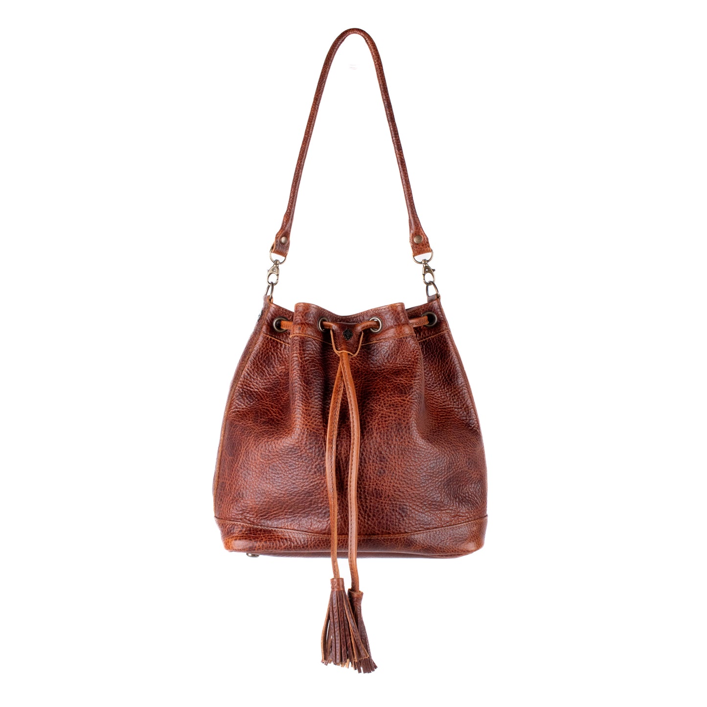 DRAWSTRING BUCKET BAG - FULL LEATHER - HONEY