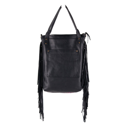 PERFECT FRINGE TOTE - OOAK VINTAGE TEXTILE - BLACK - NO. 10659