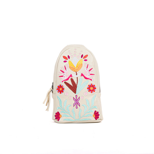 ALI'S STASH - CROSSBODY SLING - EMBROIDERED LEATHER - BONE - NO. A-10026