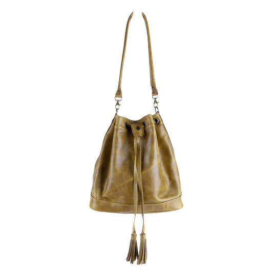 DRAWSTRING BUCKET BAG - FULL LEATHER - MOSS