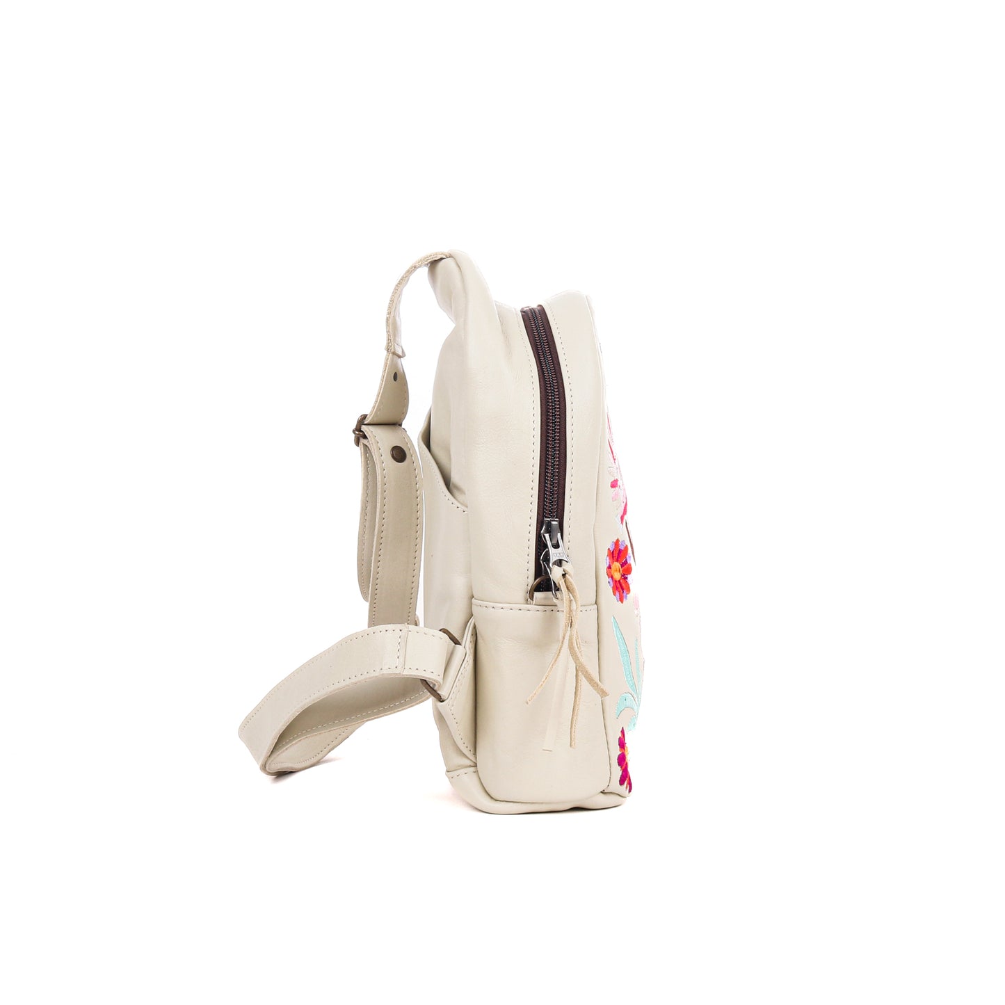 ALI'S STASH - CROSSBODY SLING - EMBROIDERED LEATHER - BONE - NO. A-10026