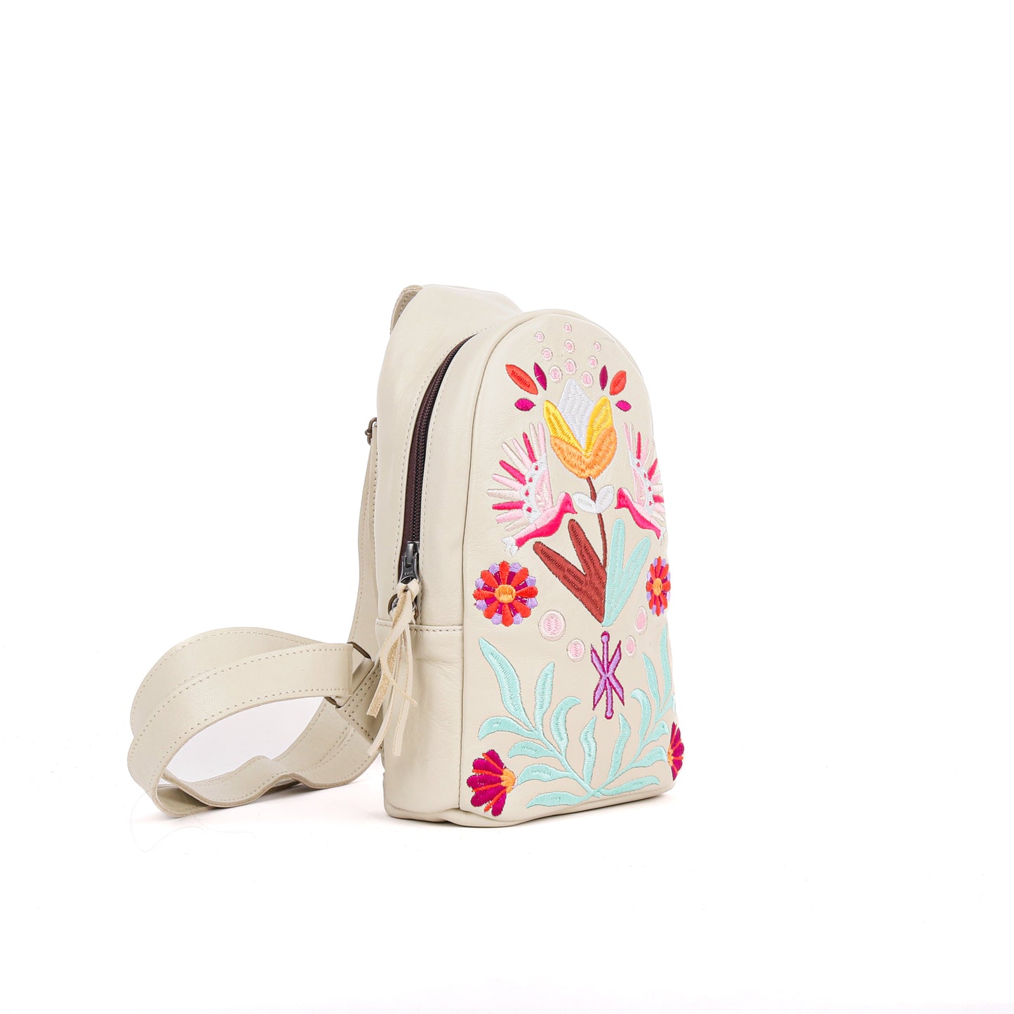 ALI'S STASH - CROSSBODY SLING - EMBROIDERED LEATHER - BONE - NO. A-10026