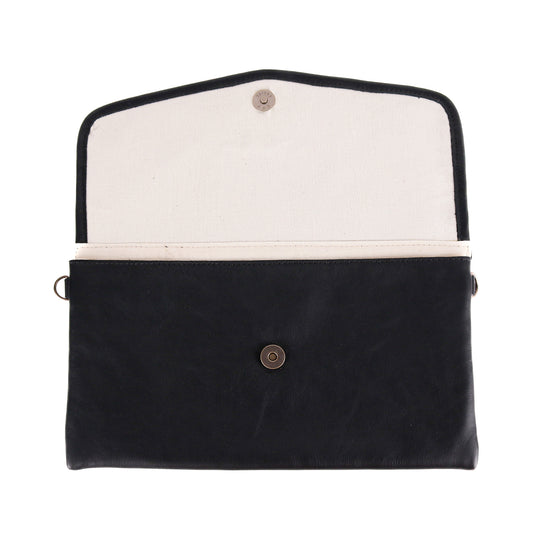 DATE NIGHT CLUTCH - OOAK CORTE DE PLAYA - BLACK LEATHER - NO. 10532