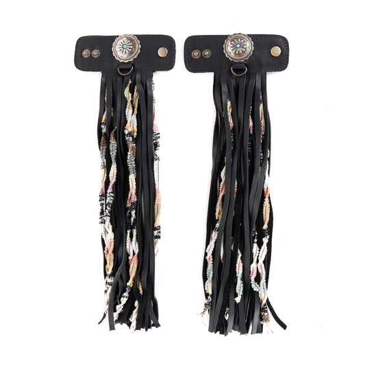 LAYERED TASSEL SET - FLORAL - BLACK
