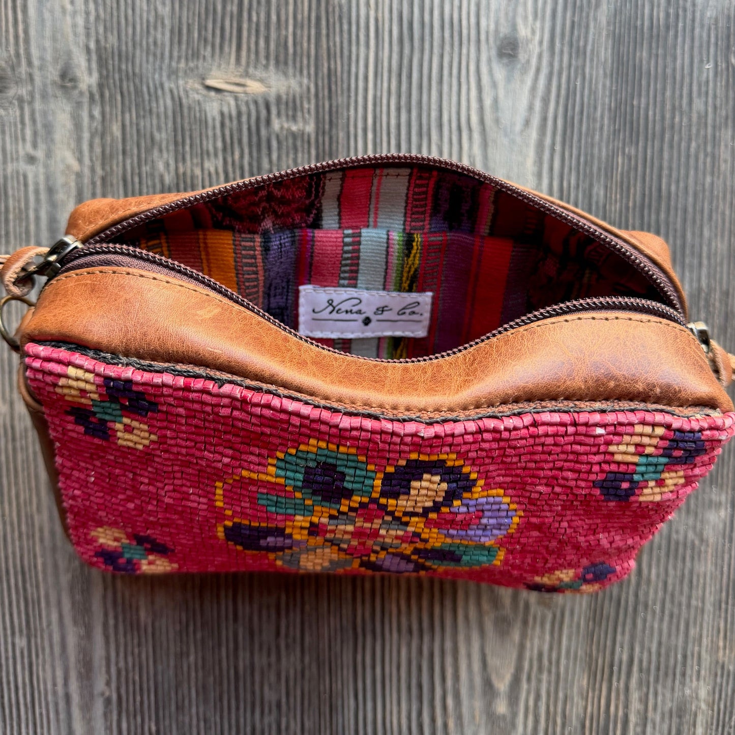ALI'S STASH - H&S WANDER BAG - OOAK BEADED PANEL - CAFE - NO. 10013