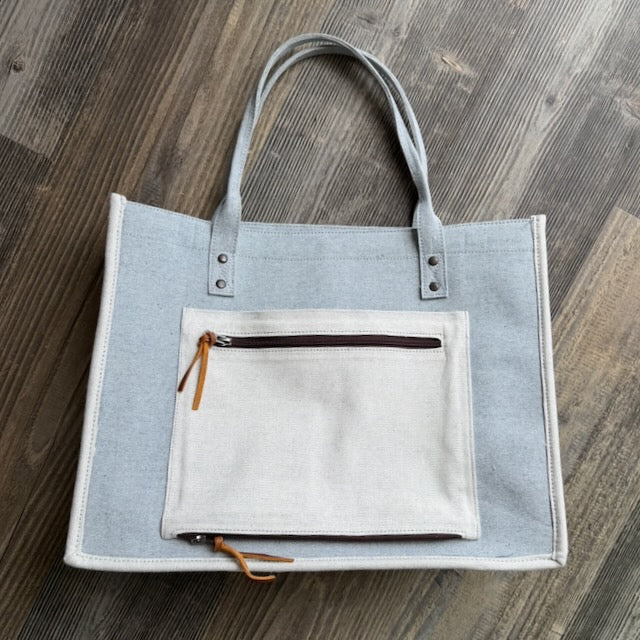 ALI'S STASH - PERFECT TRAVEL TOTE - LARGE - UPCYCLED DENIM - NO. A-10023