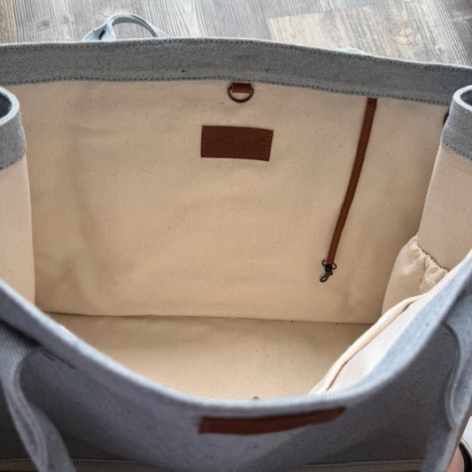 ALI'S STASH - PERFECT TRAVEL TOTE - LARGE - UPCYCLED DENIM - NO. A-10023