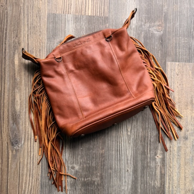 ALI'S STASH - BEATRIZ MINI FRINGE CDB - FULL LEATHER - CAFE - NO. A-10047