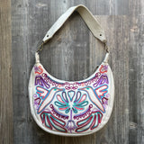ALI'S STASH - BOHO SADDLE BAG - EMBROIDERED LEATHER - BONE - NO. A-10033