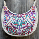 ALI'S STASH - BOHO SADDLE BAG - EMBROIDERED LEATHER - BONE - NO. A-10033