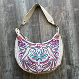 ALI'S STASH - BOHO SADDLE BAG - EMBROIDERED LEATHER - BONE - NO. A-10033