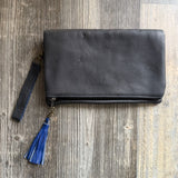 ALI'S STASH - FOLD OVER CLUTCH - BLACK & COBALT - NO. A-10015