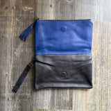 ALI'S STASH - FOLD OVER CLUTCH - BLACK & COBALT - NO. A-10015