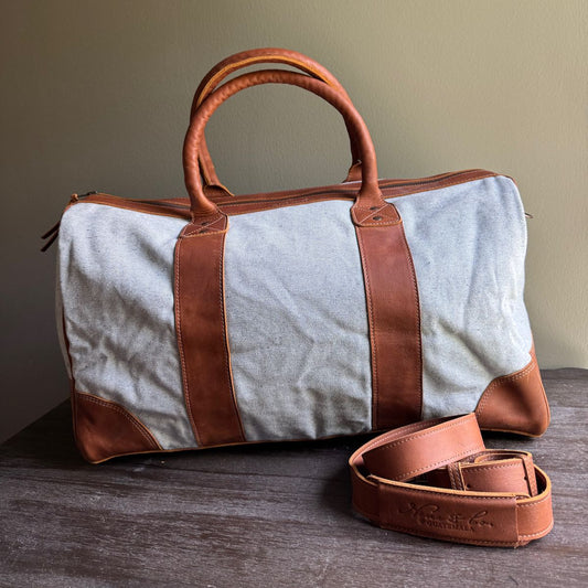 DUFFLE BAG - UPCYCLED DENIM - CAFE