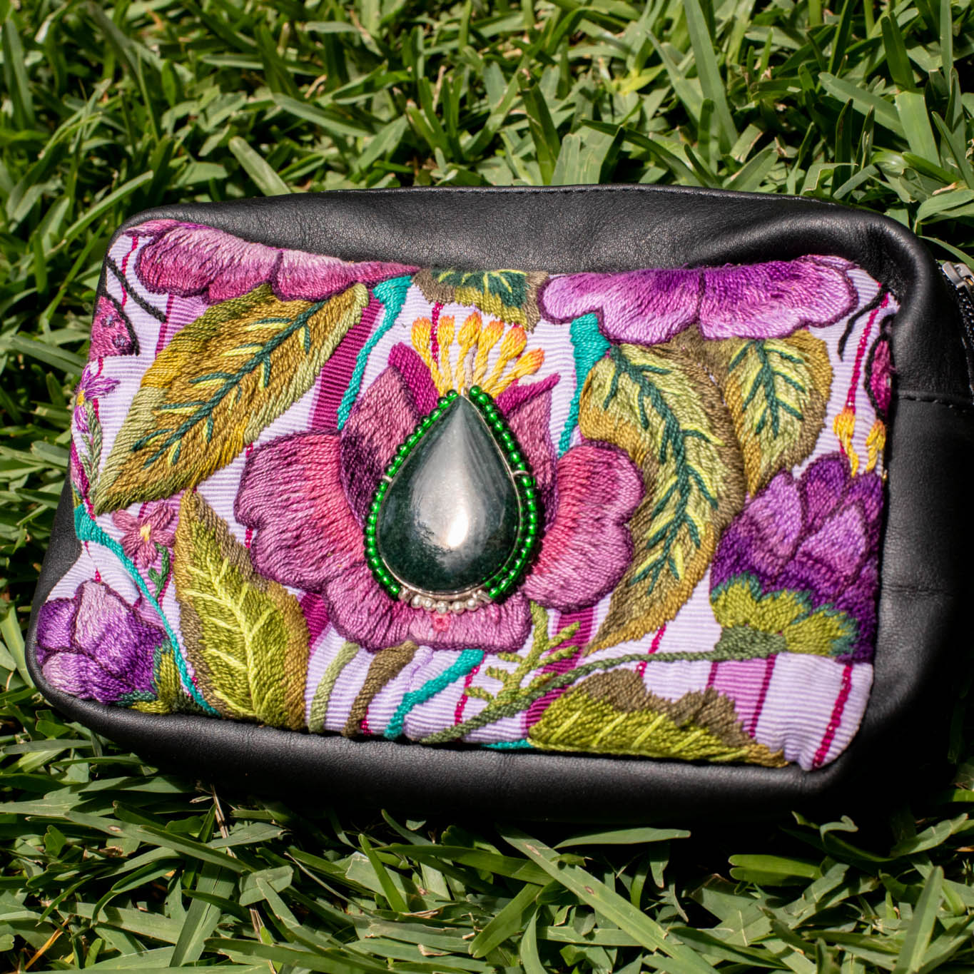 WANDER CROSSBODY BAG + STRAP SET - OOAK HUIPIL WITH JADE - BLACK - NO. 16726