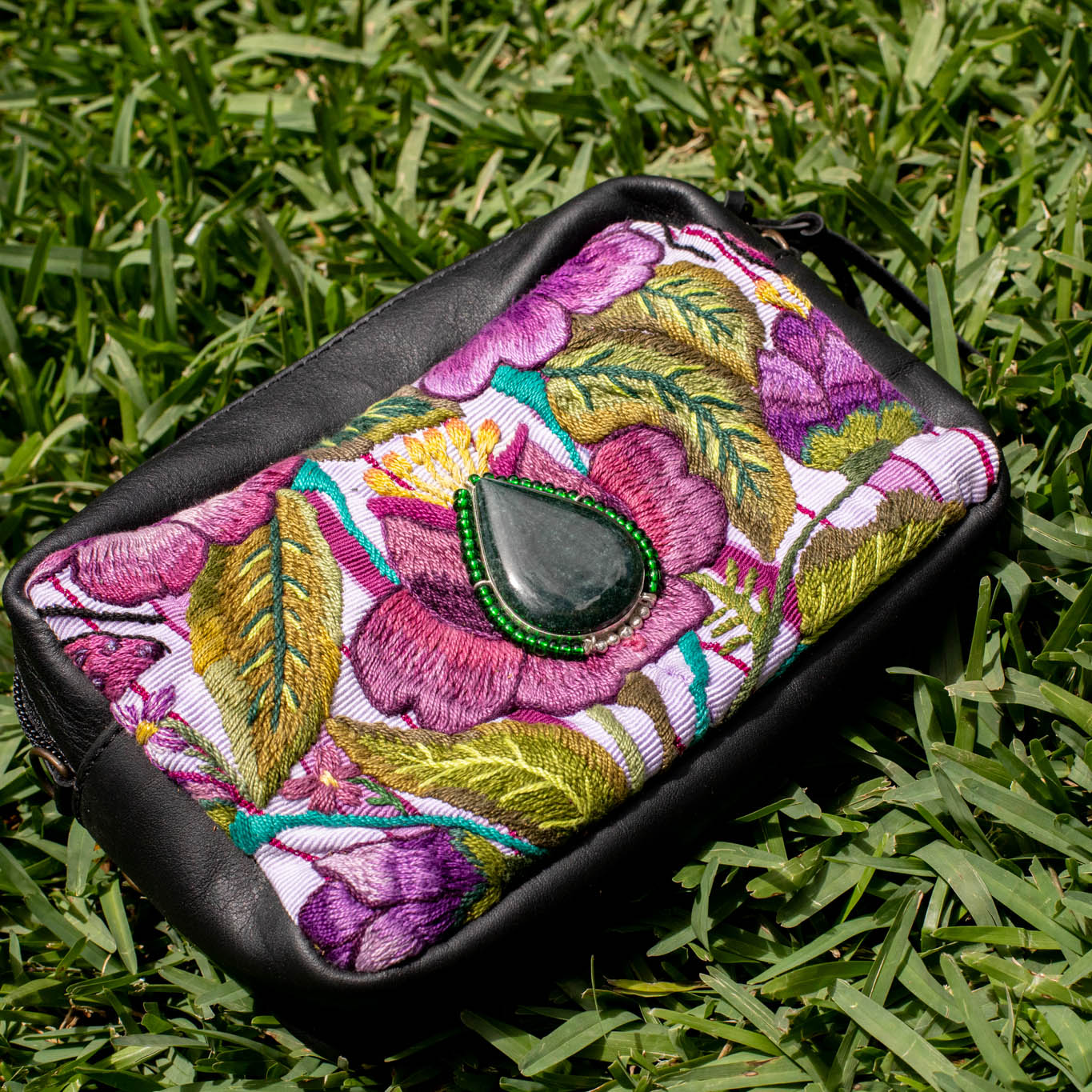 WANDER CROSSBODY BAG + STRAP SET - OOAK HUIPIL WITH JADE - BLACK - NO. 16726