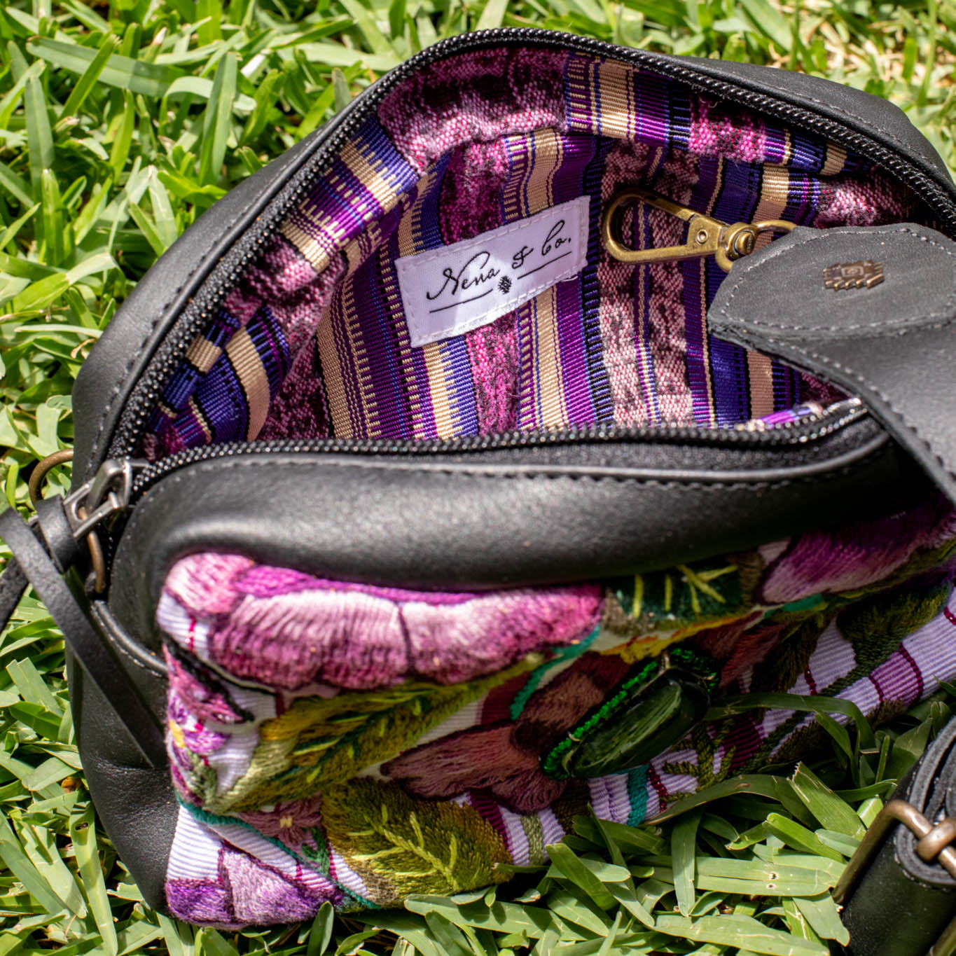 WANDER CROSSBODY BAG + STRAP SET - OOAK HUIPIL WITH JADE - BLACK - NO. 16726