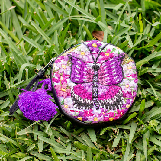 CIRCLE COIN PURSE - OOAK HUIPIL - BLACK - NO. 16730