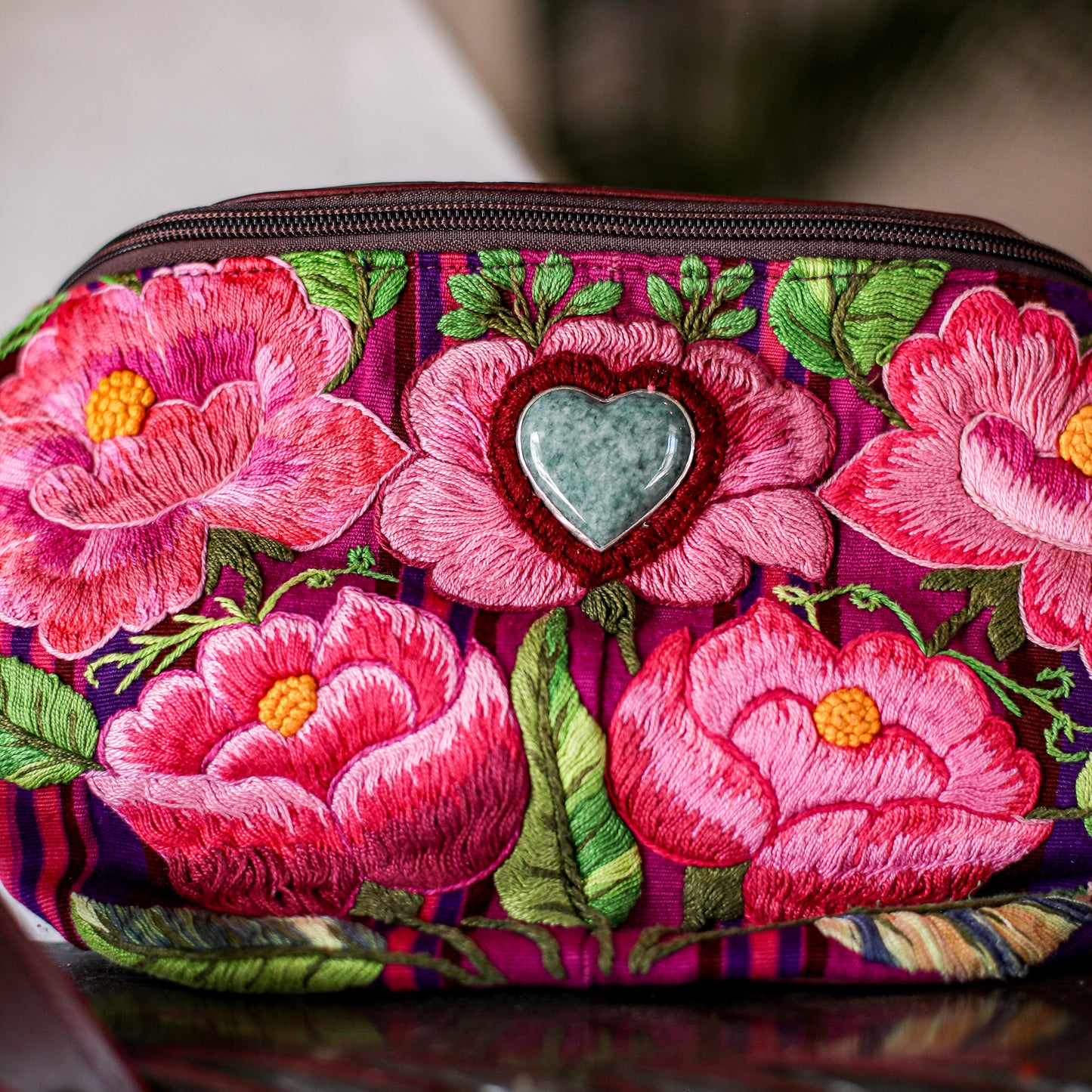 ♡ EL DON MANNY PACK - HEART JADE ♡ - OOAK HUIPIL - VINO TINTO - NO. 19683