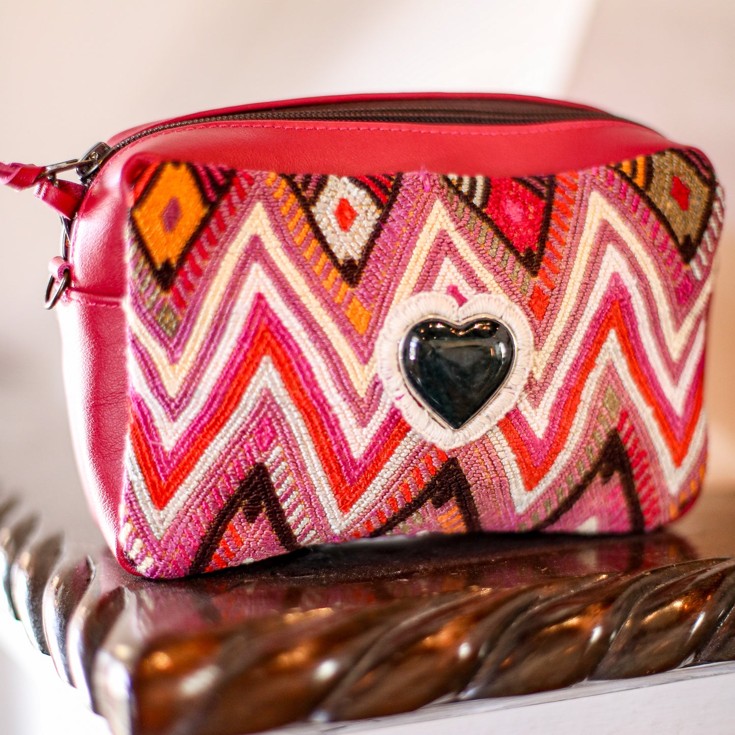 ♡ WANDER CROSSBODY BAG + STRAP SET - HEART JADE ♡ - OOAK HUIPIL - RASPBERRY - NO. 19677