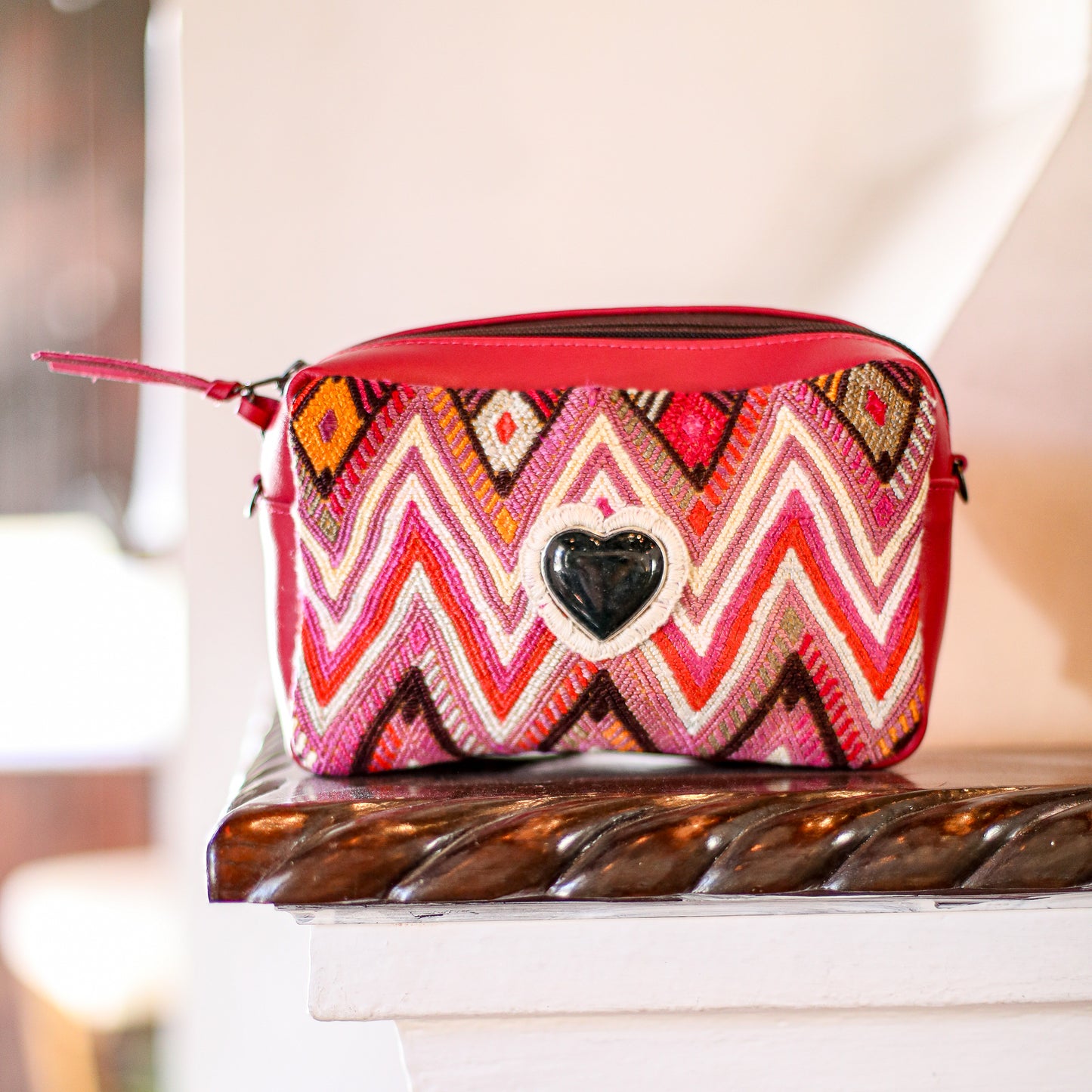 ♡ WANDER CROSSBODY BAG + STRAP SET - HEART JADE ♡ - OOAK HUIPIL - RASPBERRY - NO. 19677