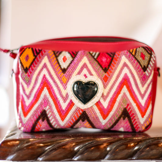 ♡ WANDER CROSSBODY BAG + STRAP SET - HEART JADE ♡ - OOAK HUIPIL - RASPBERRY - NO. 19677