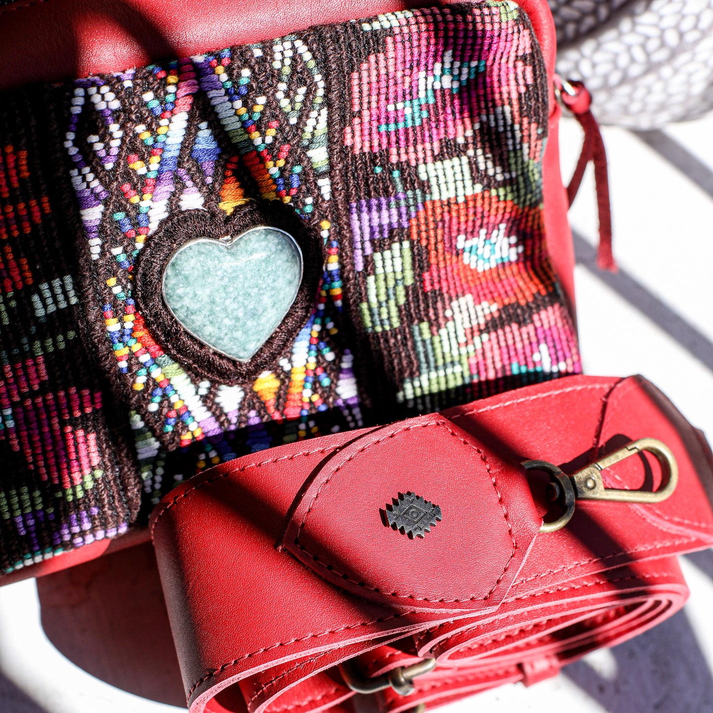 ♡ WANDER CROSSBODY BAG + STRAP SET - HEART JADE ♡ - OOAK HUIPIL - CHILI PEPPER - NO. 19679