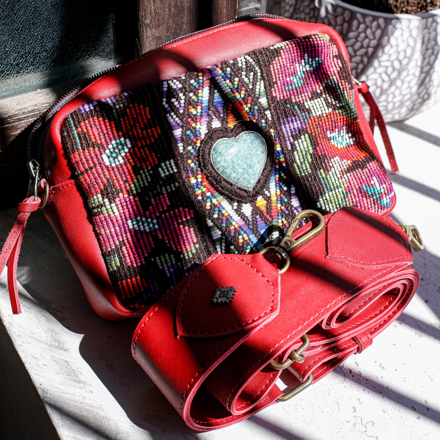 ♡ WANDER CROSSBODY BAG + STRAP SET - HEART JADE ♡ - OOAK HUIPIL - CHILI PEPPER - NO. 19679