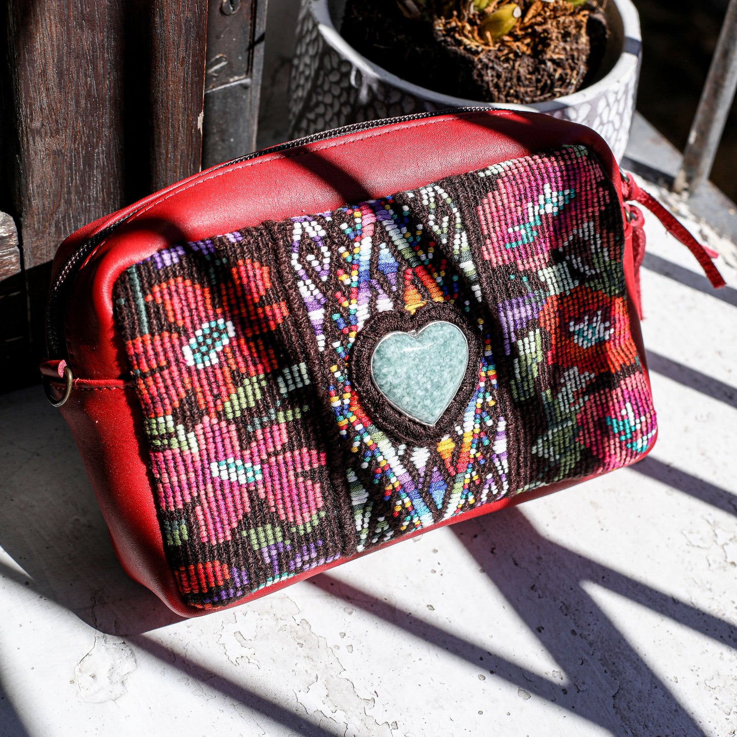 ♡ WANDER CROSSBODY BAG + STRAP SET - HEART JADE ♡ - OOAK HUIPIL - CHILI PEPPER - NO. 19679