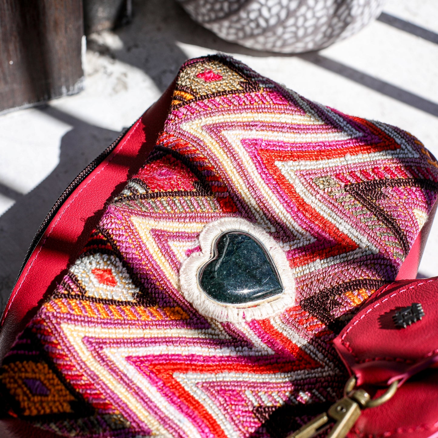 ♡ WANDER CROSSBODY BAG + STRAP SET - HEART JADE ♡ - OOAK HUIPIL - RASPBERRY - NO. 19677