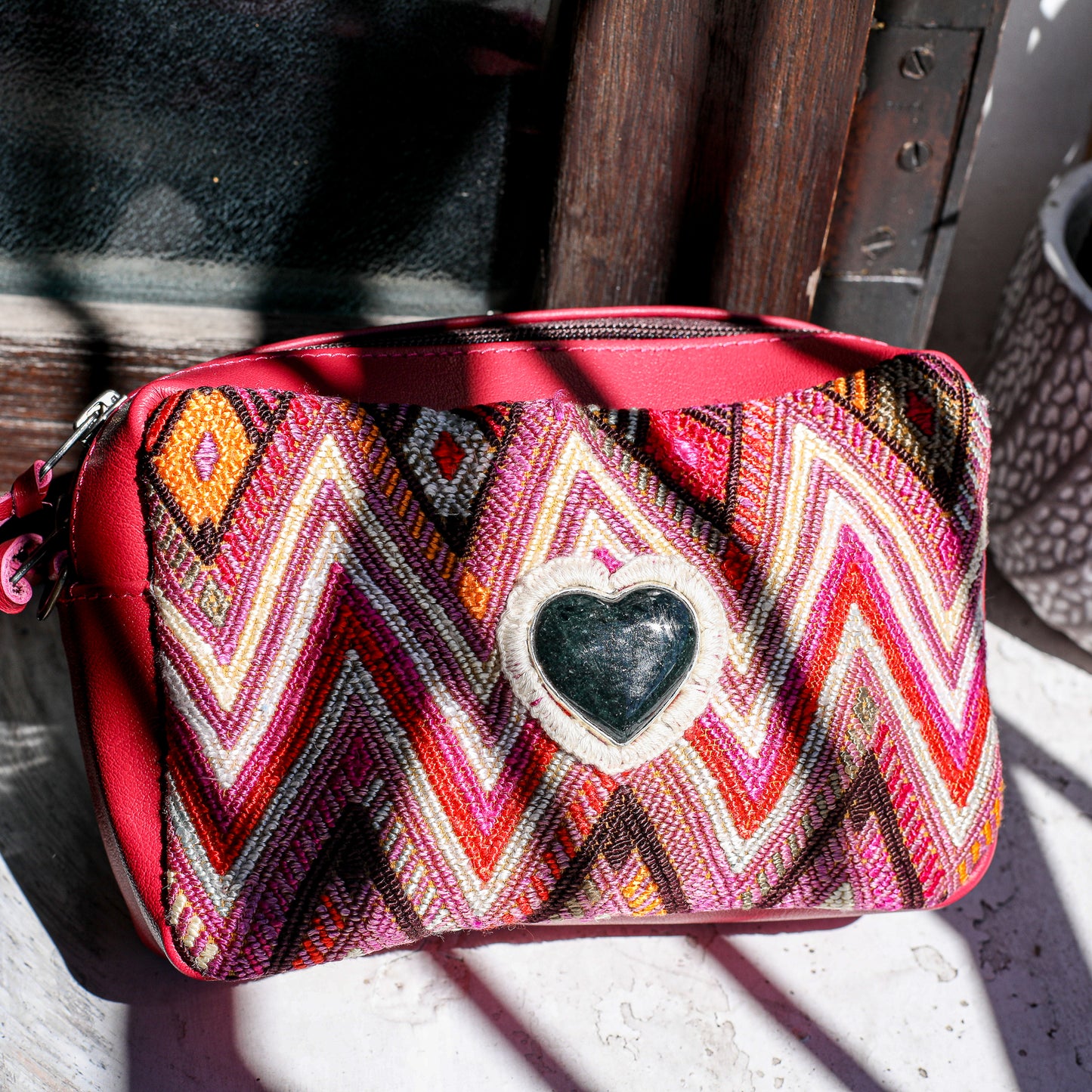 ♡ WANDER CROSSBODY BAG + STRAP SET - HEART JADE ♡ - OOAK HUIPIL - RASPBERRY - NO. 19677