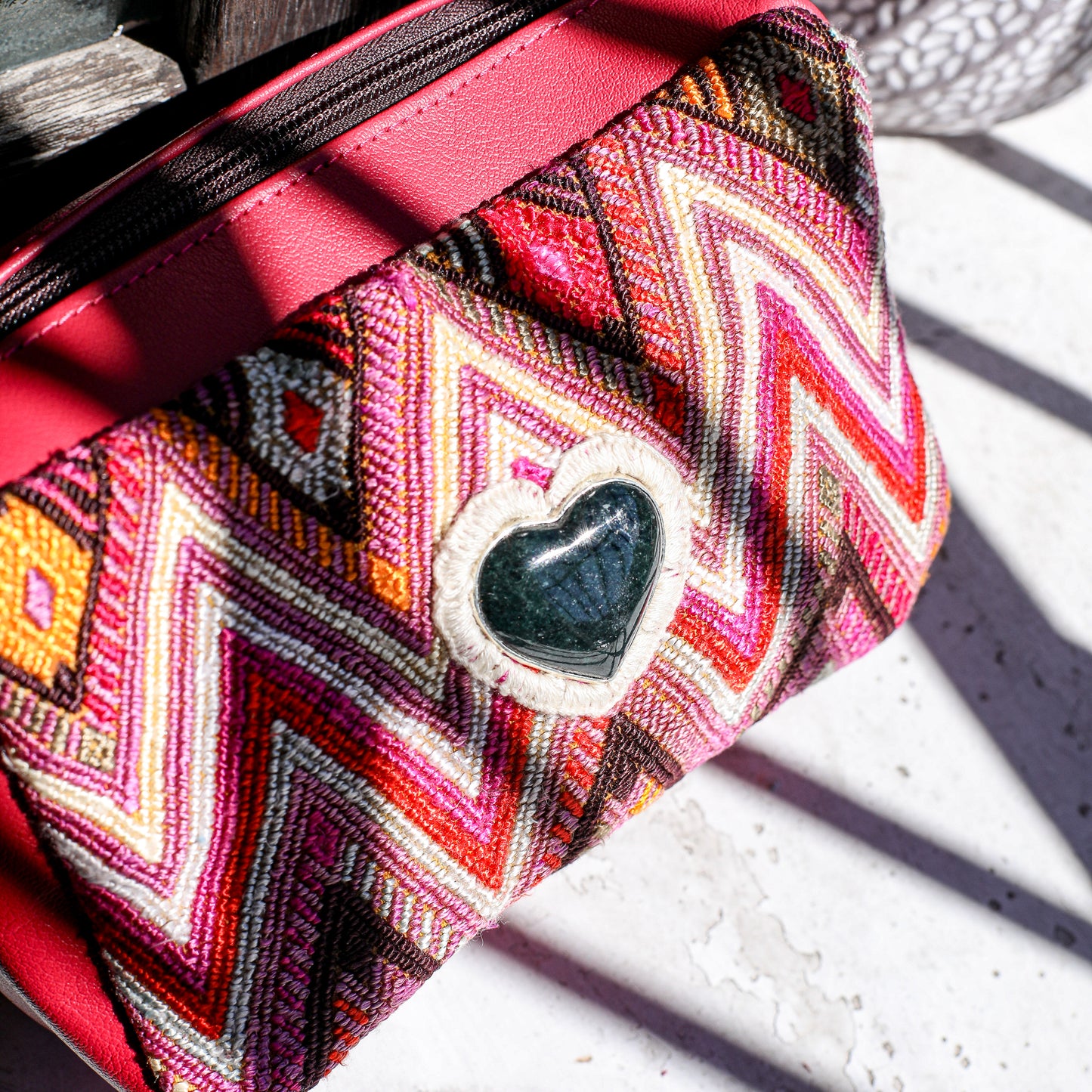 ♡ WANDER CROSSBODY BAG + STRAP SET - HEART JADE ♡ - OOAK HUIPIL - RASPBERRY - NO. 19677