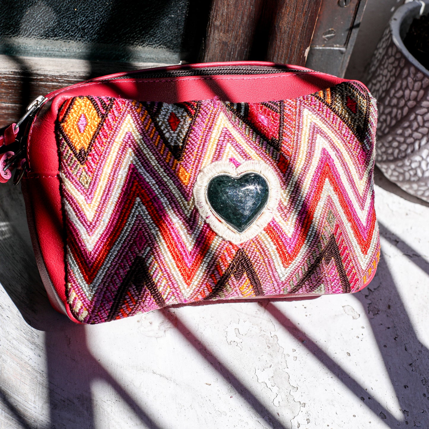 ♡ WANDER CROSSBODY BAG + STRAP SET - HEART JADE ♡ - OOAK HUIPIL - RASPBERRY - NO. 19677