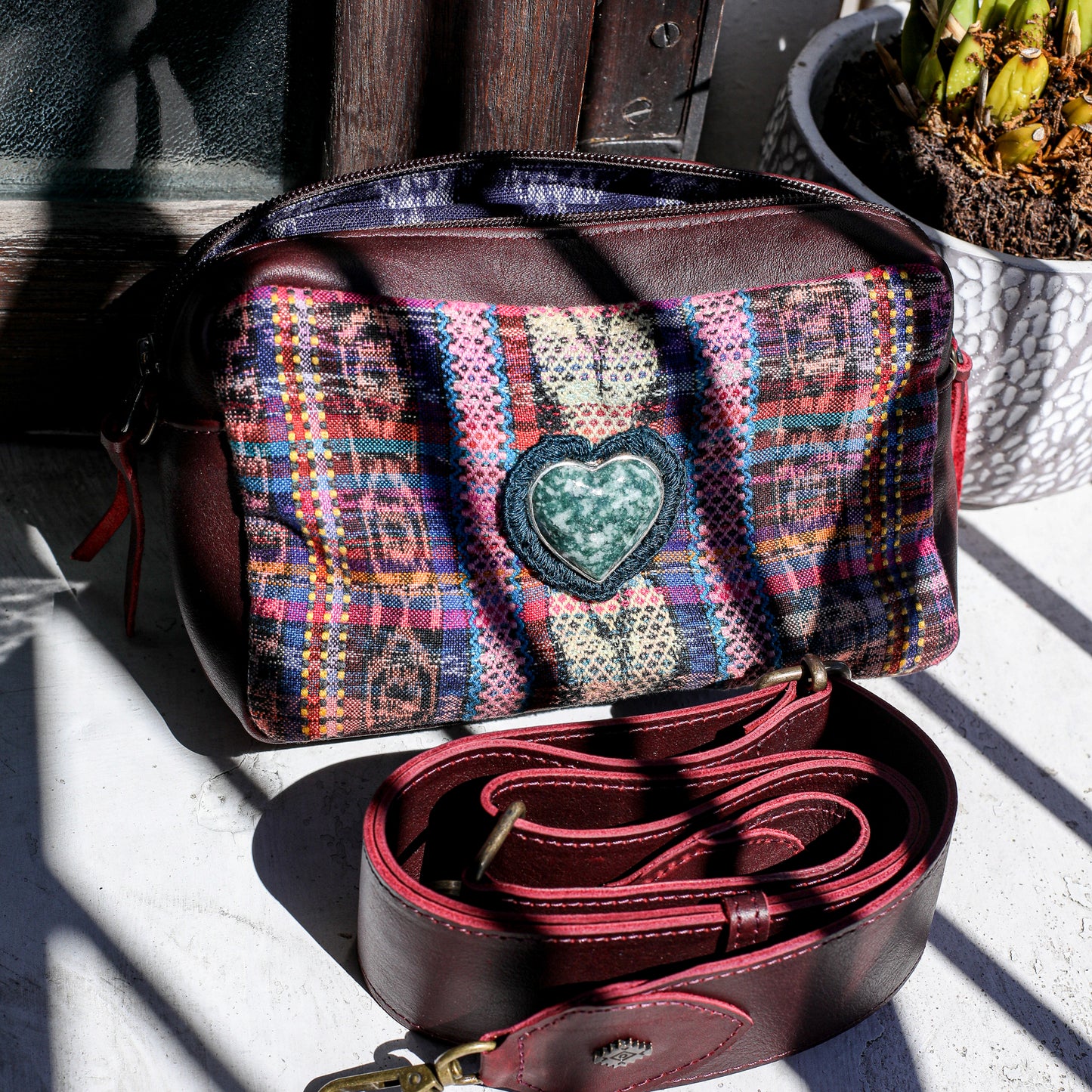 ♡ WANDER CROSSBODY BAG + STRAP SET - HEART JADE ♡ - CORTE - VINO TINTO - NO. 19675