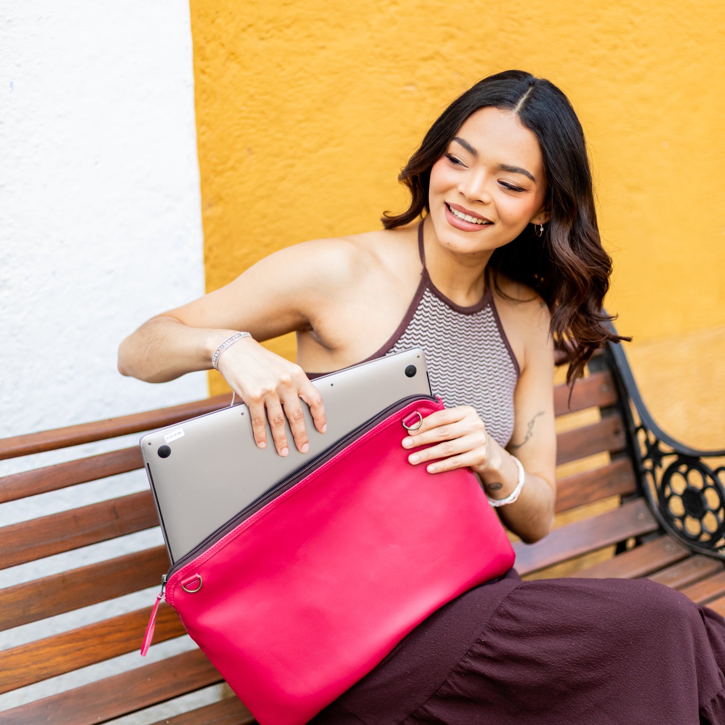 LAPTOP CASE 16" - OOAK HUIPIL - RASPBERRY - NO. 18425