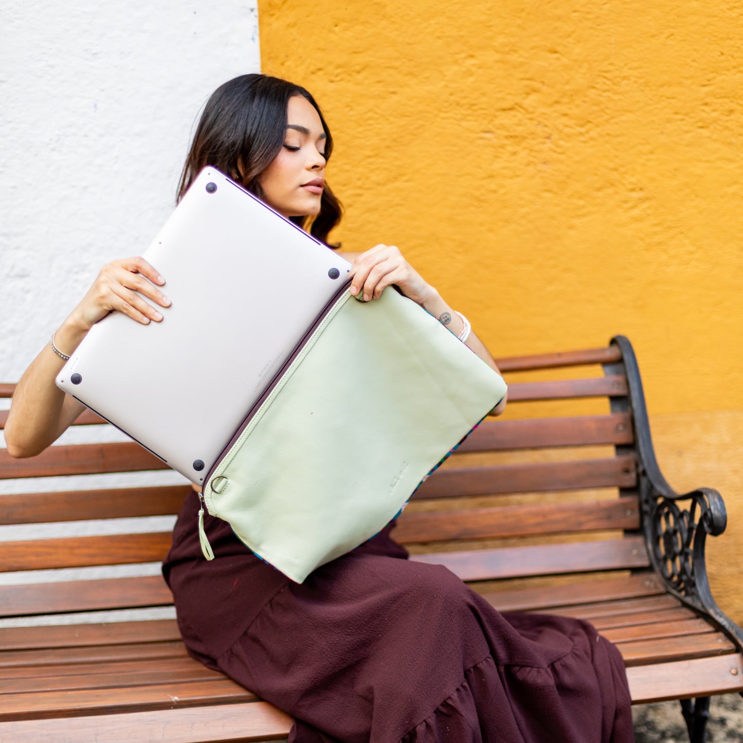 LAPTOP CASE 16" - OOAK HUIPIL - PISTACHO - NO. 18411