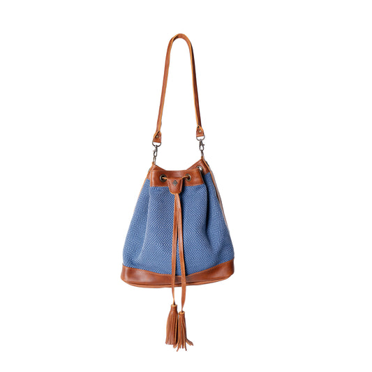 DRAWSTRING BUCKET BAG - MEDIUM - NAVY SUNSET - CAFE
