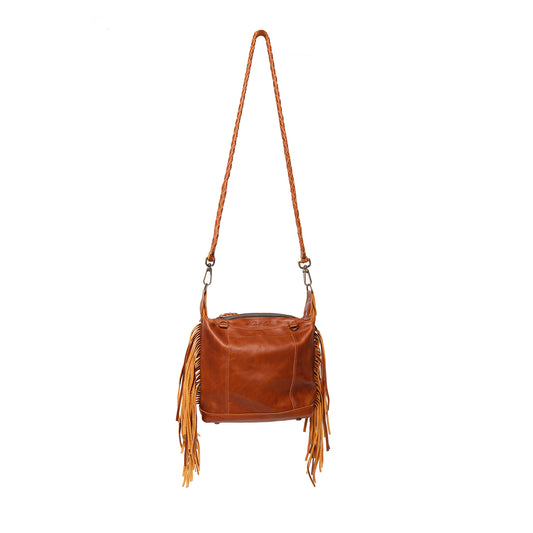 BEATRIZ MINI CONVERTIBLE DAY BAG WITH FRINGE - FULL LEATHER - CAFE
