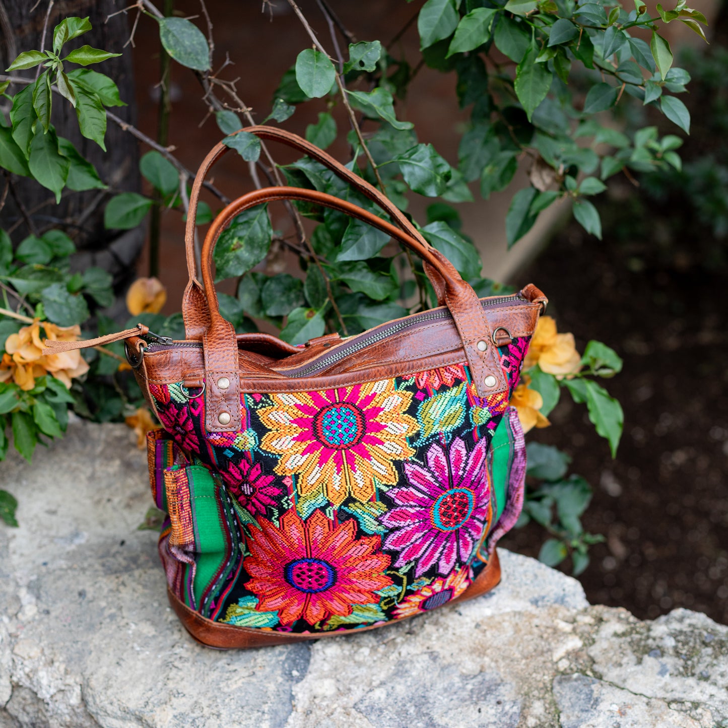 THE MEDIUM PERFECT BAG - OOAK HUIPIL - HONEY - NO. 17681 **SHIP WINDOW**