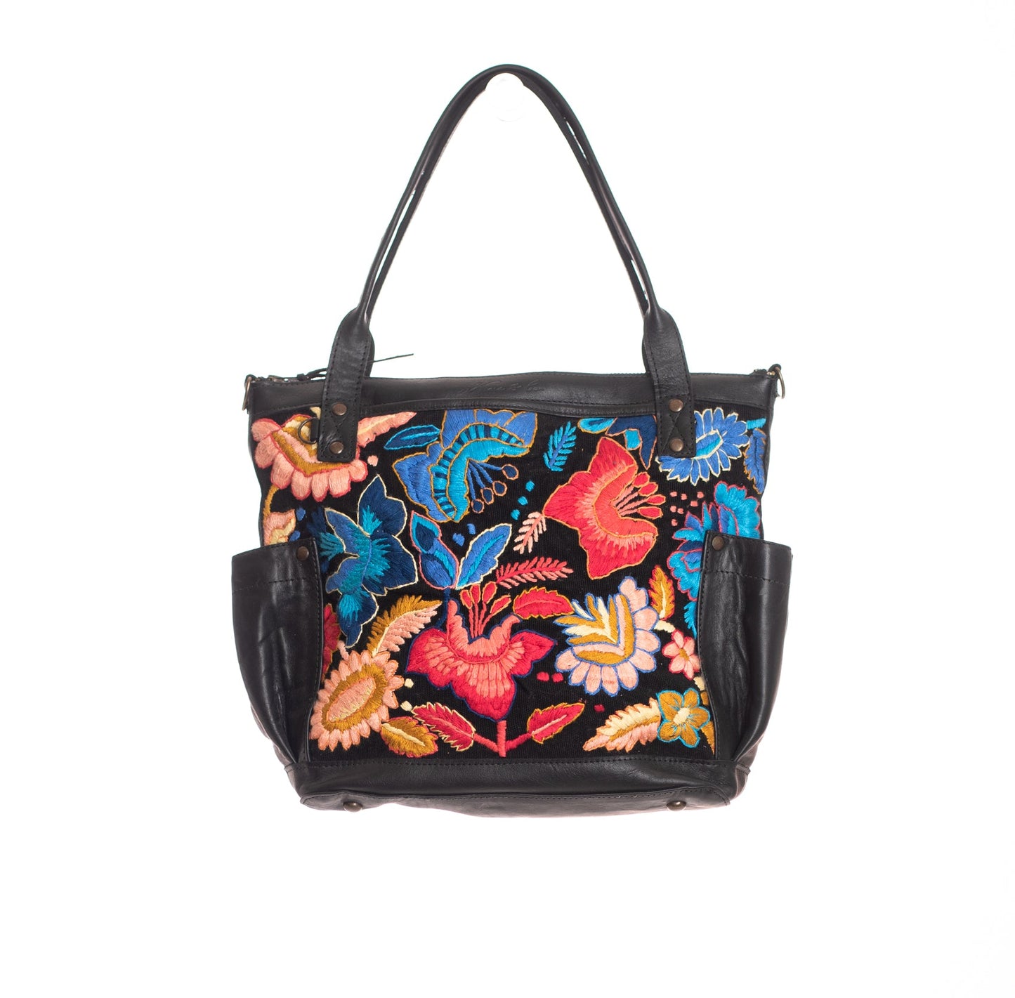 THE MEDIUM PERFECT BAG 2.0 - EMBROIDERED BLOOMS - BLACK - NO. 12618