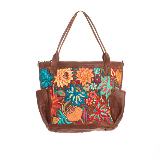 THE MEDIUM PERFECT BAG 2.0 - EMBROIDERED BLOOMS - CAFE - NO. 12620