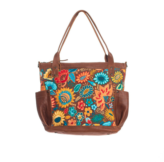 THE MEDIUM PERFECT BAG 2.0 - EMBROIDERED BLOOMS - CAFE - NO. 12617