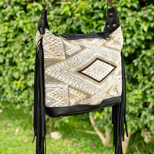 BEATRIZ MINI CDB WITH FRINGE - OOAK HUIPIL - BLACK - NO. 16504