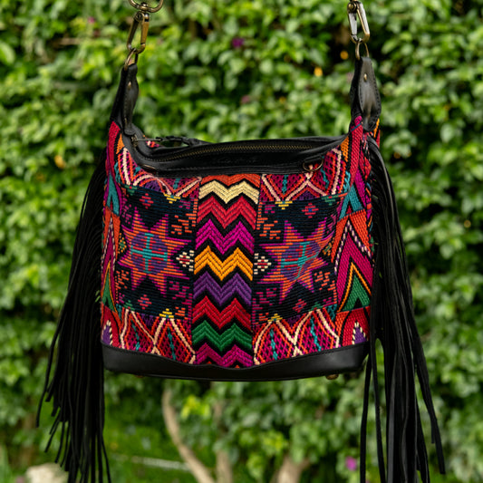 BEATRIZ MINI CDB WITH FRINGE - OOAK HUIPIL - BLACK - NO. 16510