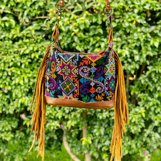 BEATRIZ MINI CDB WITH FRINGE - OOAK HUIPIL - CAFE - NO. 16507