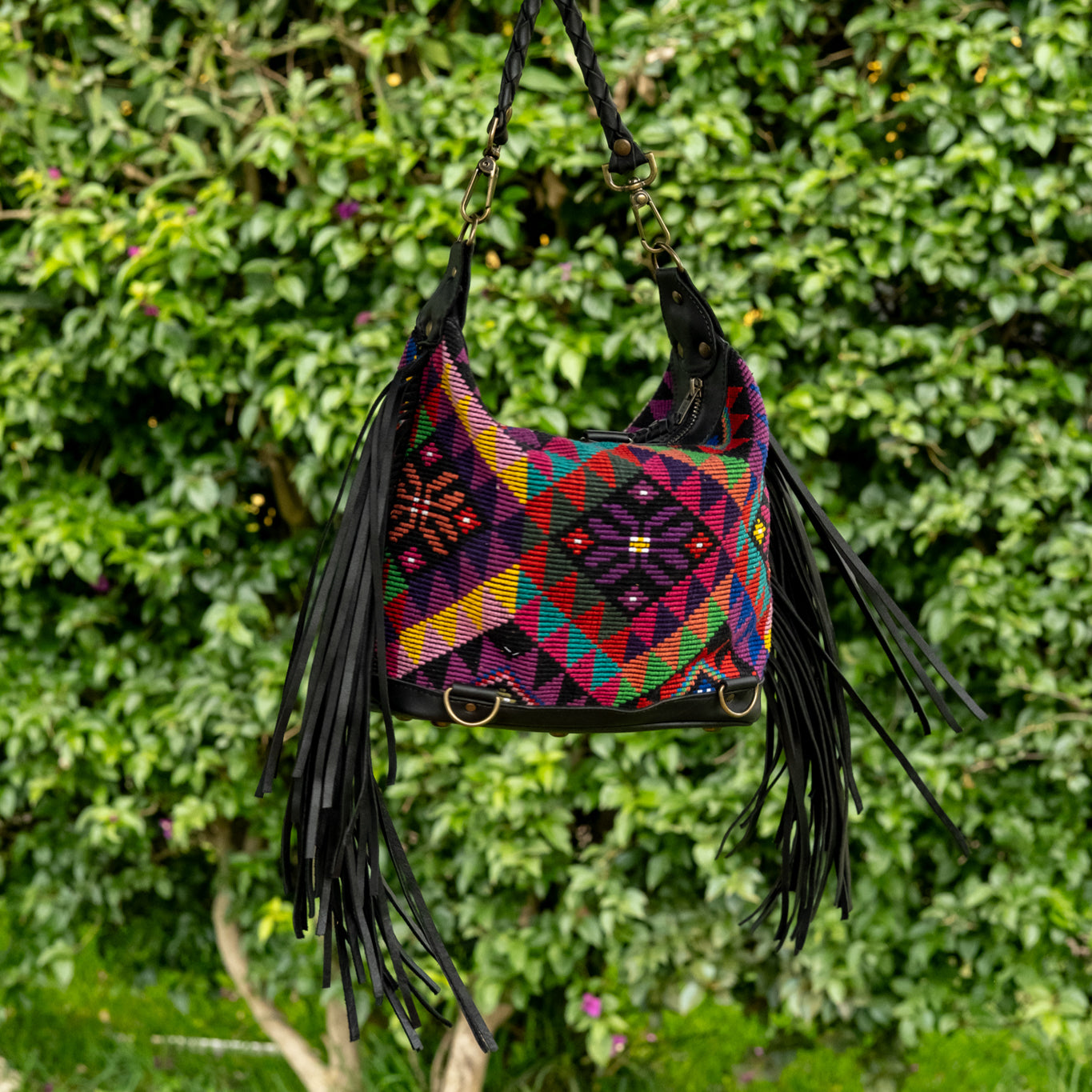 BEATRIZ MINI CDB WITH FRINGE - OOAK HUIPIL - BLACK - NO. 16505