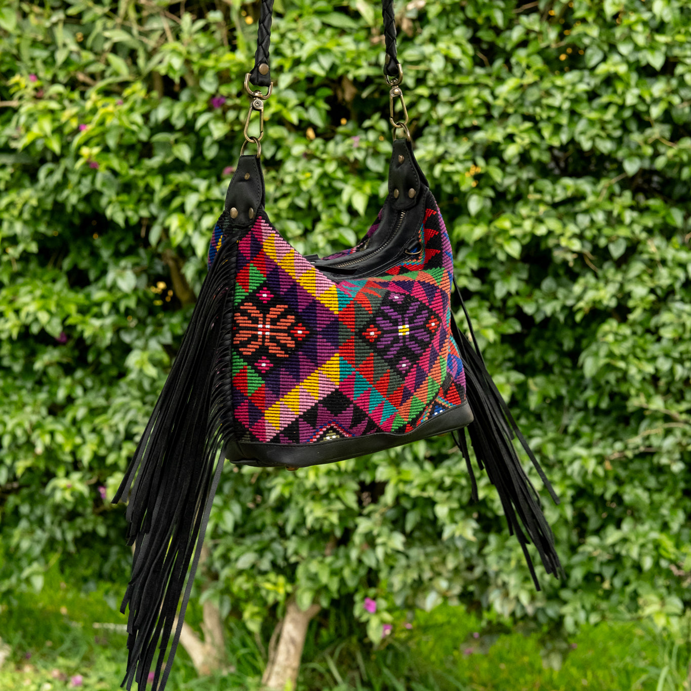 BEATRIZ MINI CDB WITH FRINGE - OOAK HUIPIL - BLACK - NO. 16505
